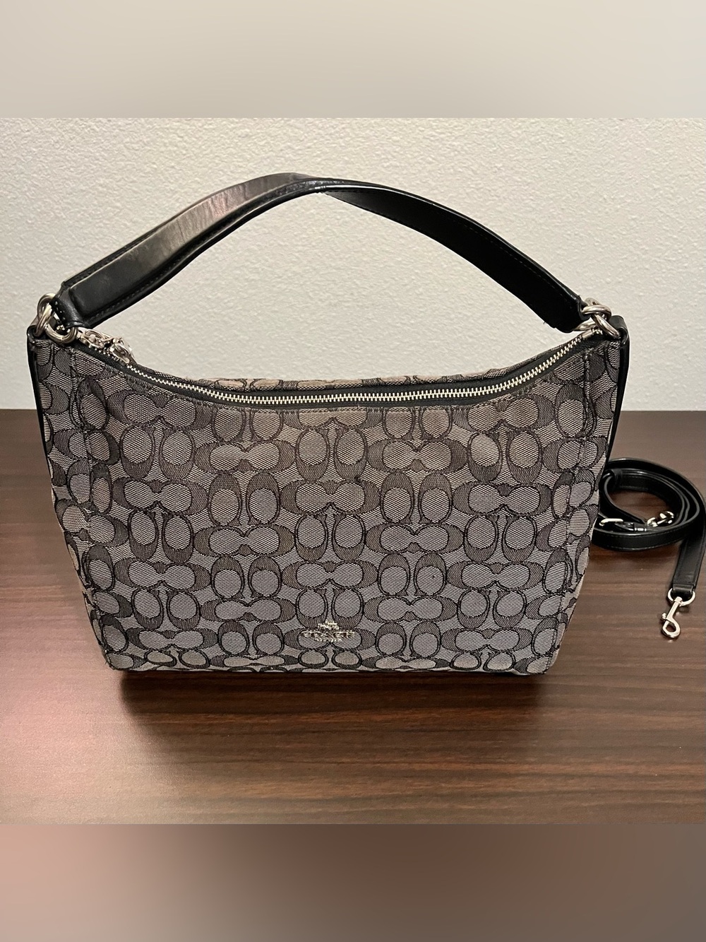Coach Gray/Black Signature Jacquard Shoulder Bag with Strap